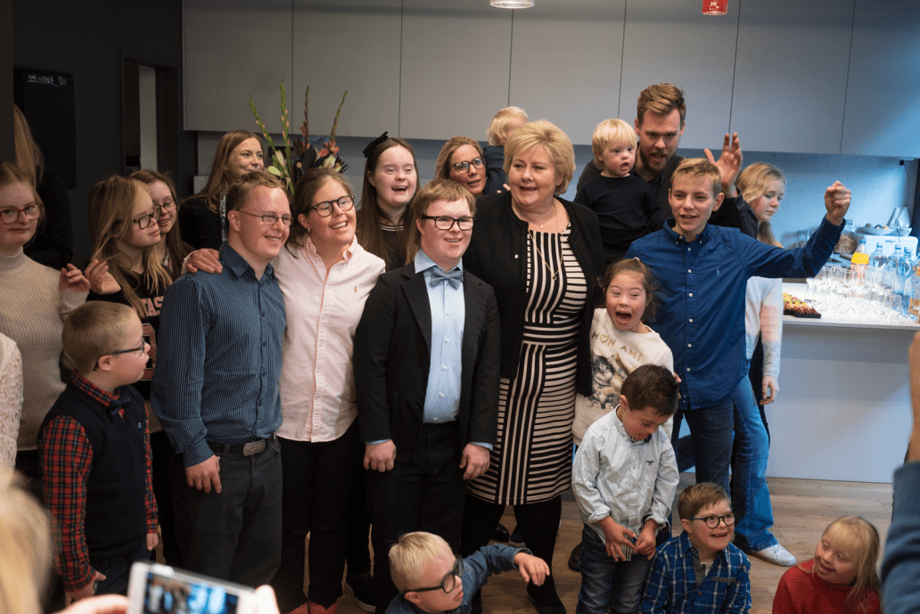 Norwegian Prime Minster Erna Solberg at Dekode’s office celebrating the launch of oppsiden.no