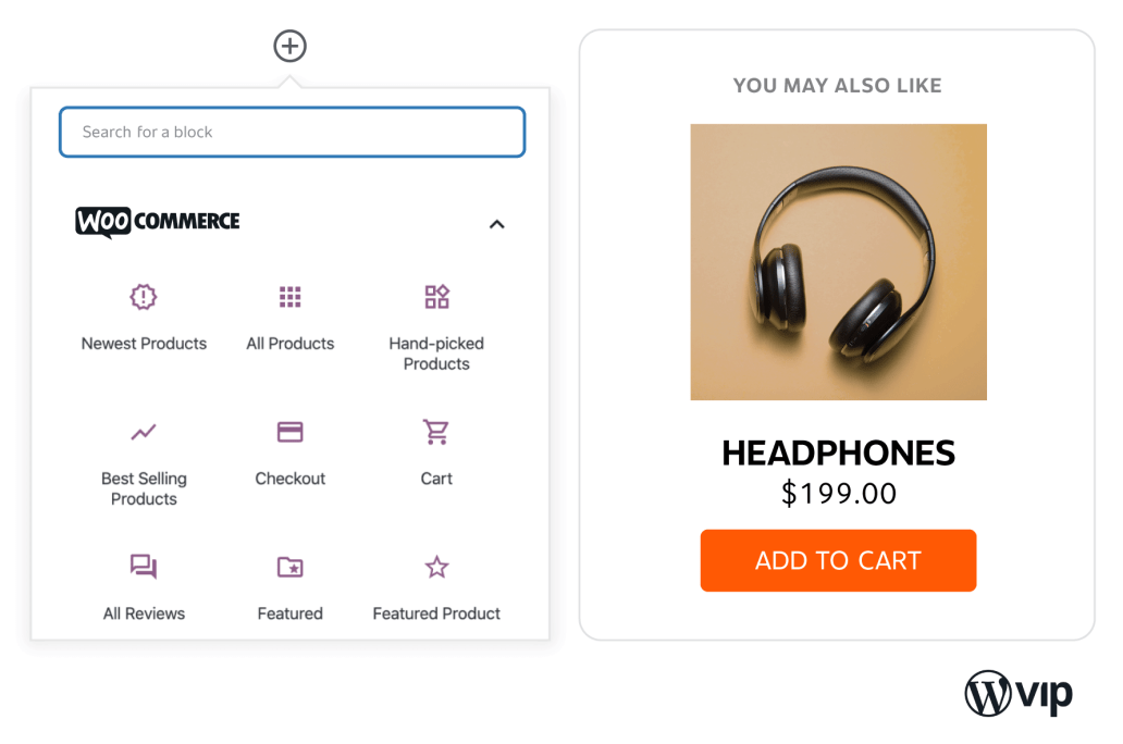 Blocks interface for adding products to content
