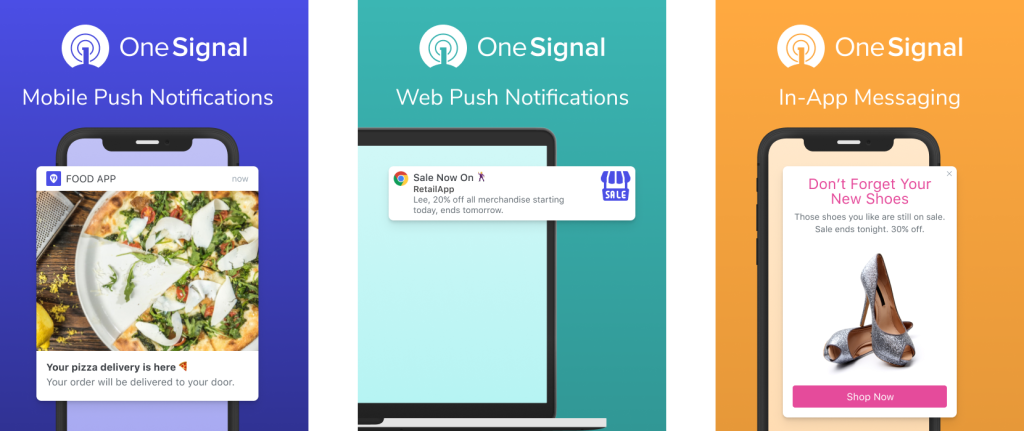 OneSignal using mobile and web push notifications, and in-app messaging