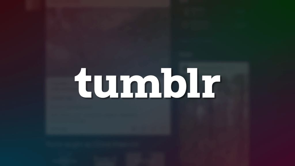 A banner image which shows the Tumblr logo with a blue background that has faded images of screens