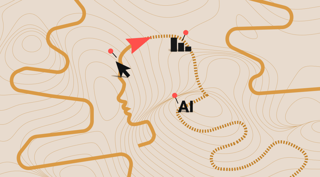 Illustration of the customer journey with data, AI, and digital tools milestones.