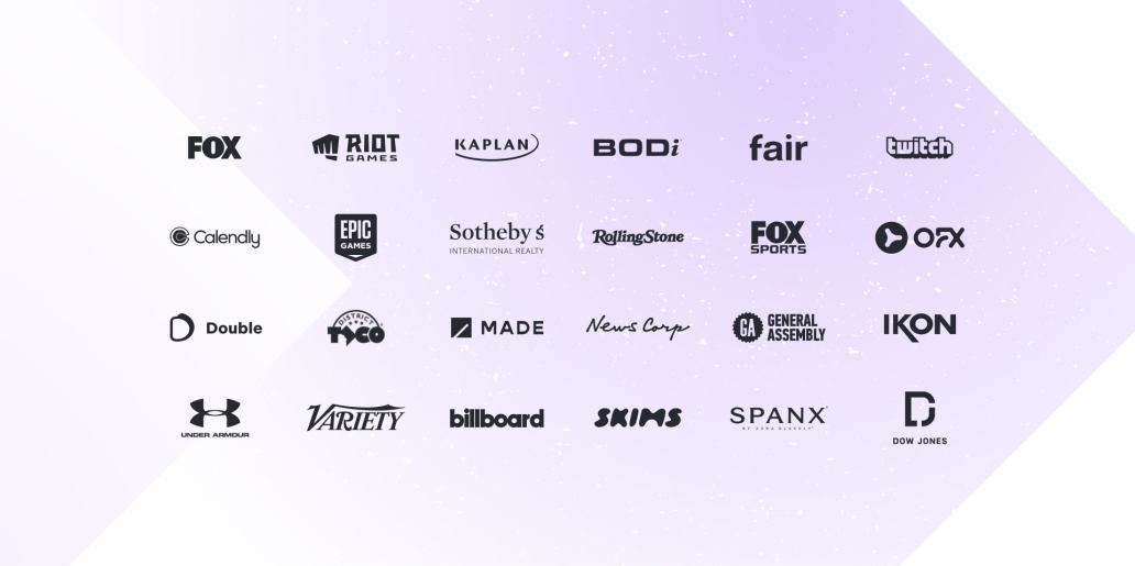 Graphic showing logos of various companies X-Team has worked with over the years, including Billboard, Calendly, FOX, Under Armour, and Variety.