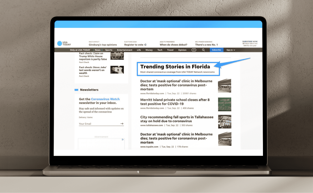 Content recommendations on the Gannett Website USA Today