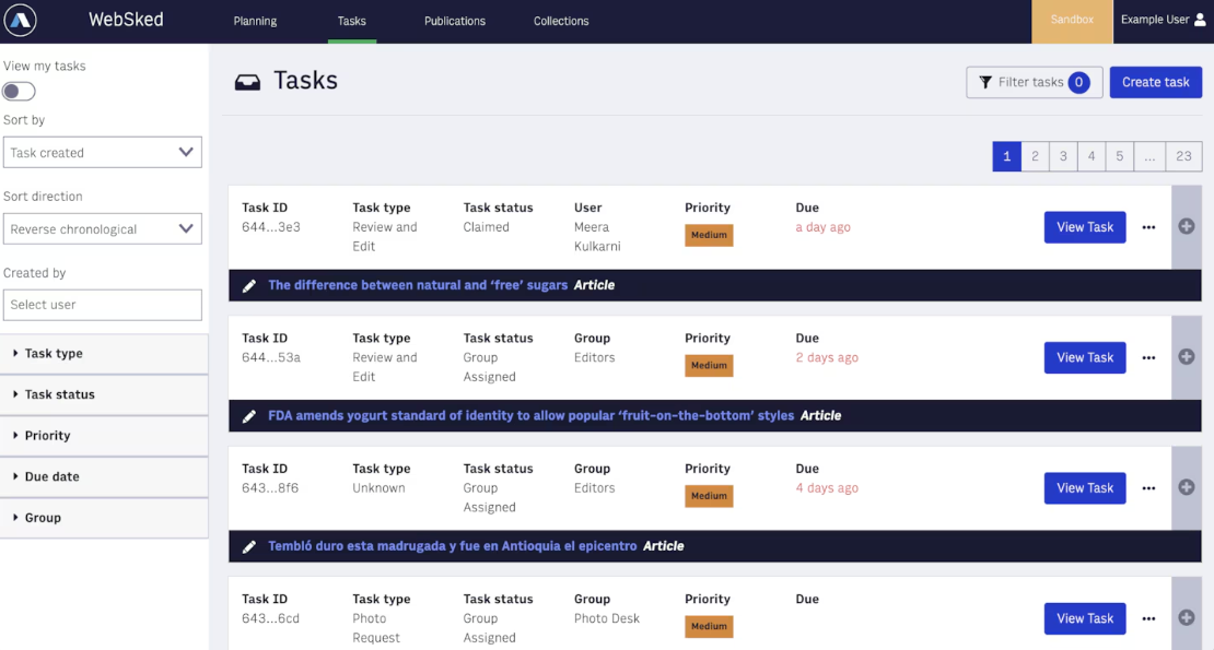 Arc XP’s WebSked homepage showing how you can automate the task creation process and assign workflows to editors.