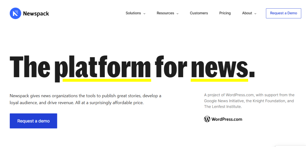 Overview of the NewsPack platform with the slogan ‘The platform for news’